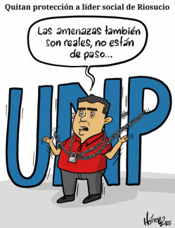 Caricatura 8 de abril del 2025: Quitan protección a líder social de Riosucio (Caldas)