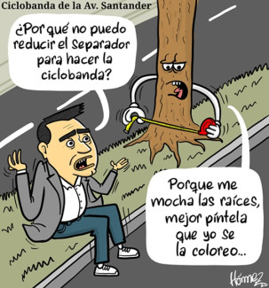 Caricatura 6 de abril del 2025: ciclobanda en la avenida Santander de Manizales
