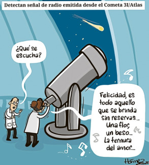Caricatura 12 de noviembre del 2025: Detectan señal de radio emitida desde el cometa 3I/Atlas