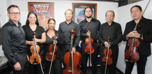 Marco Fidel Calderón, Catalina Castañeda, Lorena Reyes, Hernán Amaya, Daniel Villarreal, Fanny Marín y Miguel Flechas, integrantes de la Orquesta de Cámara de Caldas.