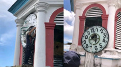 Cambian esfera del reloj en parroquia de Aguadas