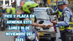 Pico y placa en Armenia (Quindío) este lunes, 10 de noviembre del 2025​