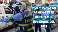 Pico y placa en Armenia (Quindío) este martes, 11 de noviembre del 2025​